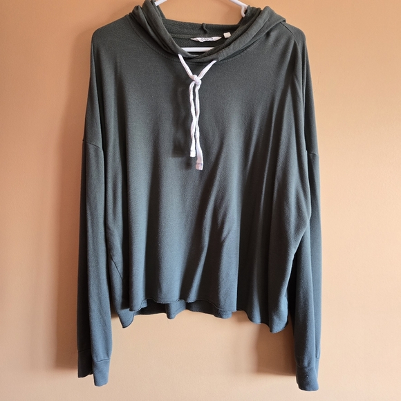 Candace Cameron Bure Tops - Candace Cameron Bure Olive Green Pullover Hoodie with Raw Hem, M 24.5" PTP